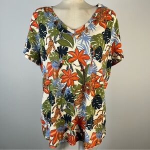 ❤️ C&C California Jungle Floral Linen V-Neck Tee 2X